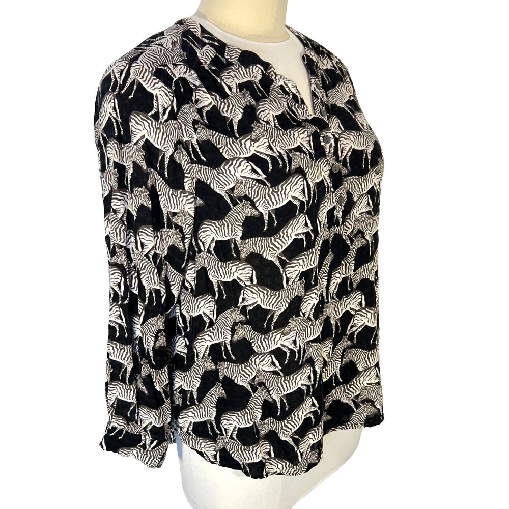 Jane Delancey Blouse Tunic Womens 3X Black White Zebras Henley Neck - Picture 3 of 12